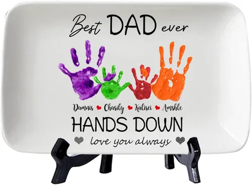 Miniatura 10 de Plato personalizado para asar para papá con nombres de niños, arte infantil, placa de servicio de impresión de mano para la familia, placa de Plato