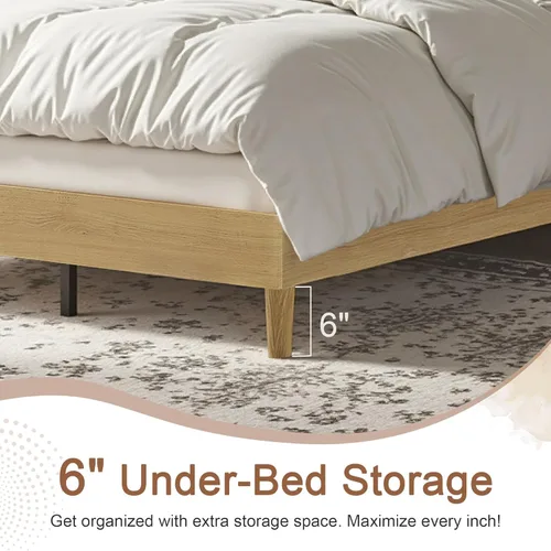 Miniatura 6 de VECELO Marco de Cama Matrimonial Tapizado Camas Plataforma con Cabecera de Algodón y Lino Ajustable en Altura, Listones de Madera Resistente, 6