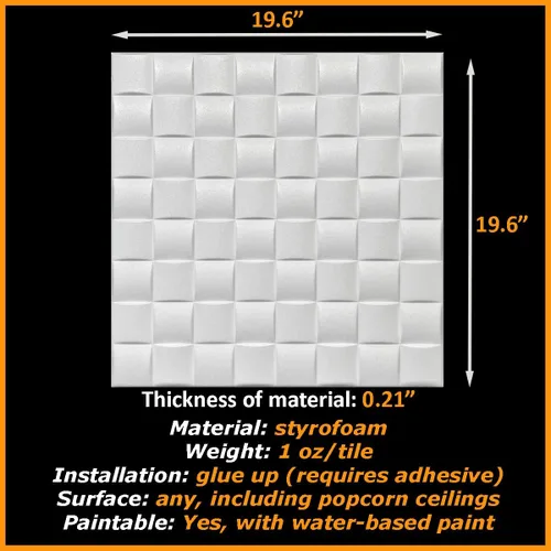 Miniatura 3 de Azulejos de techo para decoración del hogar, R35W, azulejos de espuma para techo, 20 x 20 pulgadas (126.72 pies cuadrados/caja), paquete de 48