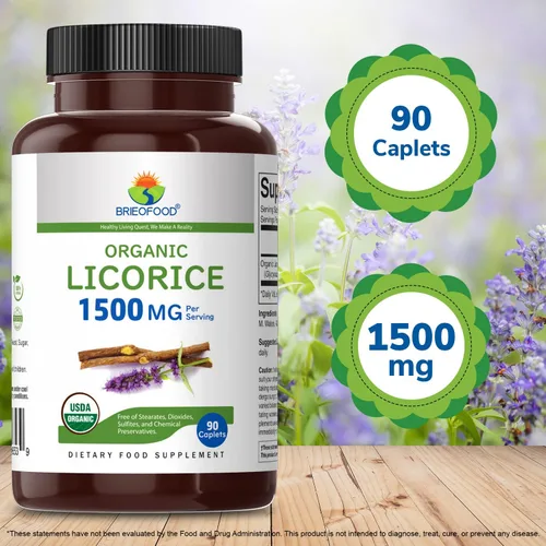 Miniatura 6 de Brieofood Regaliz orgánico 1500 mg, 45 porciones, vegetariano, sin gluten, 90 tabletas vegetarianas