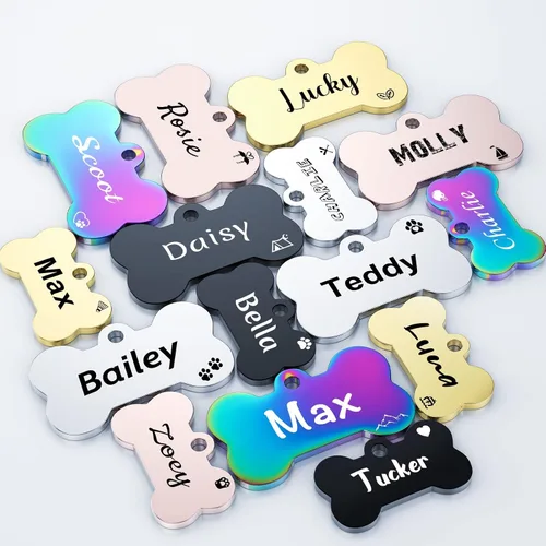 Miniatura 3 de YEHANTI Etiquetas de perro personalizadas grabadas para mascotas, placa de acero inoxidable personalizada para perros y gatos con varios iconos Hueso