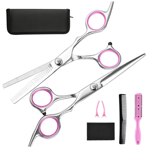 Miniatura 7 de Fcysy Kit profesional de corte de pelo de peluquero afilado de 10 piezas, juego de tijeras de adelgazamiento, tijeras de corte de pelo y tijeras