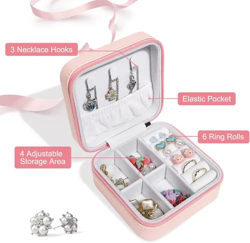 Miniatura 2 de Joyero de viaje, pequeño organizador de joyas de viaje, joyero portátil, mini organizador de almacenamiento, caja de almacenamiento portátil