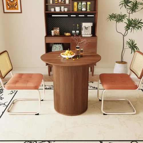 Miniatura 11 de AVZEAR Mesa de comedor redonda de 31.5 pulgadas para 2 personas, mesa de comedor de cocina pequeña con base de madera acanalada, mesas de comedor