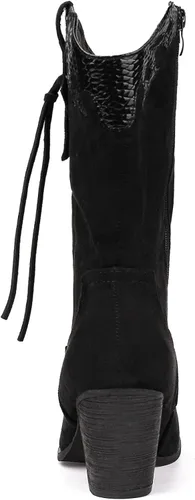 Miniatura 6 de SHIBEVER Botas vaqueras vaqueras para mujer botas occidentales negras para mujer, tacón alto, gamuza, cremallera, media pantorrilla