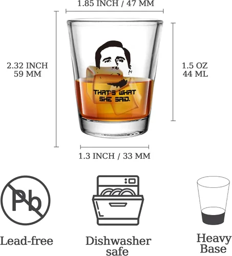 Miniatura 3 de Juego de 6 vasos de chupito de mercancía de The Office, vasos de chupito transparentes de 1.5 onzas con base pesada, regalos divertidos para The