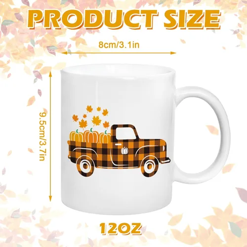 Miniatura 2 de Whaline 2 tazas de café de otoño de 12 onzas con diseño de búfalo a cuadros, calabaza, camión, tazas de café de cerámica para parejas, Acción