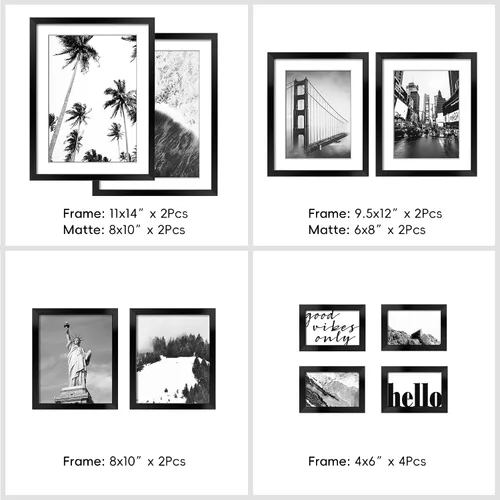 Miniatura 3 de ArtbyHannah Juego de marcos de pared para sala de estar, marcos de fotos negros de varios tamaños con imágenes de impresión de paisajes, decoración
