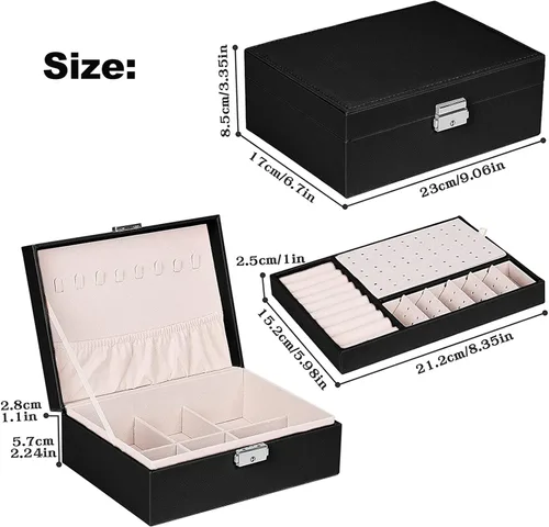 Miniatura 8 de Organizador de joyas para mujer organizador grande de joyas de viaje de 2 capas de piel sintética con forro suave para mujeres y niñas anillos