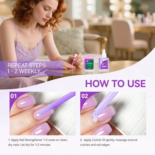 Miniatura 7 de Gelike EC Kit de uñas para principiantes: tratamiento de crecimiento de esmalte de uñas morado fácil de usar y aceite de lavanda para uñas delgadas