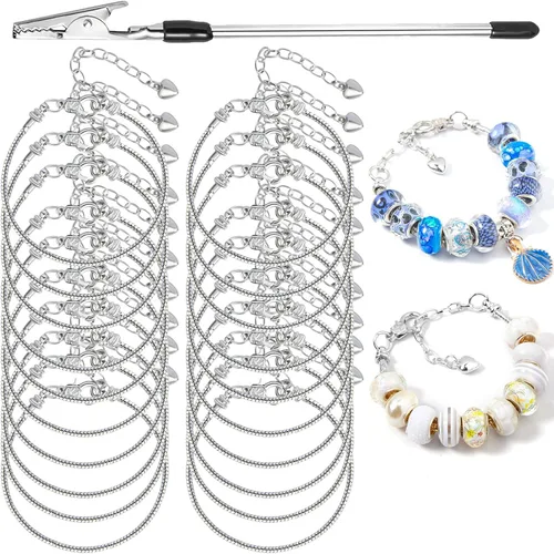 Miniatura 10 de ZYEHXED 20 Pulseras con Dije de Serpiente, Pulseras Bangle con Dijes Expandibles de 0.16 pulgadas, Pulseras de Serpiente de Amistad Plateadas 20