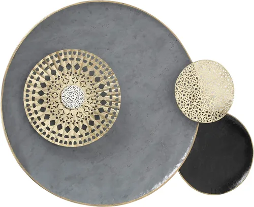 Miniatura 7 de MODERNIST HOME - Roundeles flotantes, escultura de pared de metal, decoración, detalles dorados dorados, gris brillante y negro, detalles