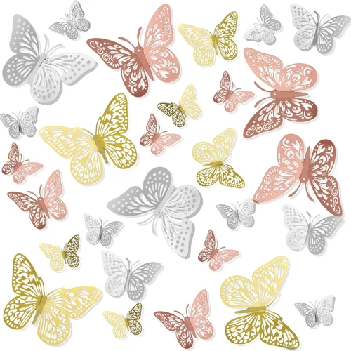 72 PIEZAS Adhesivos de Mariposa para Pared - 3 Estilos, 3 Tamaños para Decoración de Habitación, Pastel y Dormitorio - Mariposas 3D Oro 2