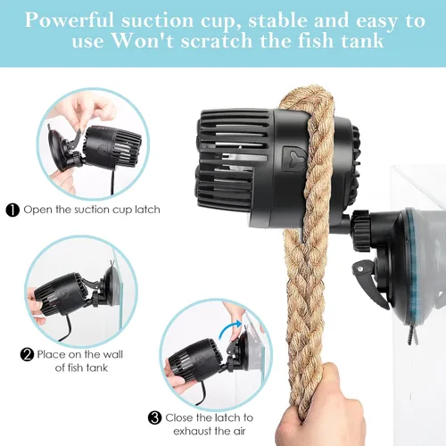 Miniatura 4 de AQQA Fabricante de ondas de acuario, 3 W/5 W/10 W/15 W con ventosa para tanque de peces bomba de potencia única, bomba de circulación sumergible