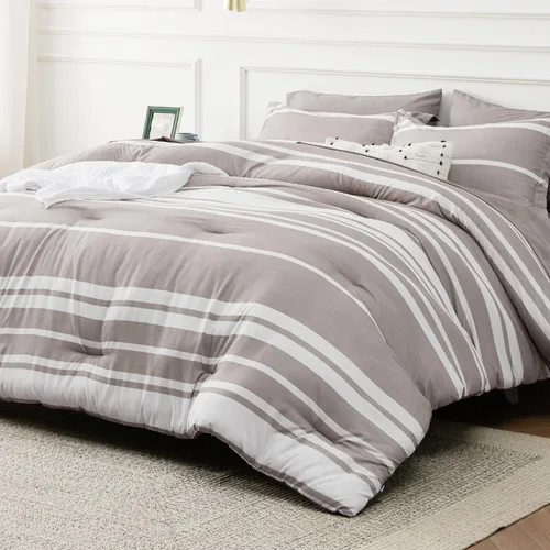 Miniatura 14 de Bedsure Juego de ropa de cama con edredón tamaño individual de 5 piezas, juego de ropa de cama a rayas azules para todas las estaciones, reversible