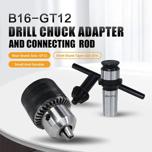 Miniatura 2 de ZAC Adaptador de Portabrocas de Taladro GT12, Compatible con Máquina Roscadora Eléctrica M16R, Metal, Incluye Llave de Portabrocas, Adaptador