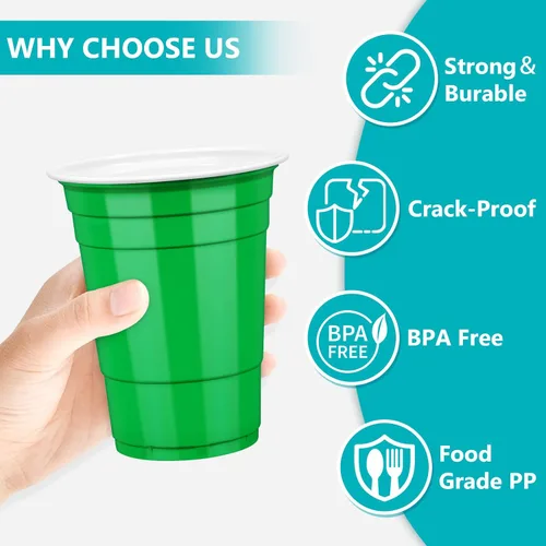 Miniatura 5 de LANLISA 50 vasos de plástico verdes, vasos desechables de 16 onzas, vasos para beber para el día de San Patricio, suministros de fiesta de Navidad