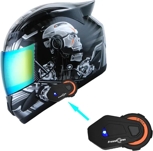 Miniatura 10 de 1Storm - Casco de cabeza completa para motocicleta, diseño de calavera mecánica HJDJ11