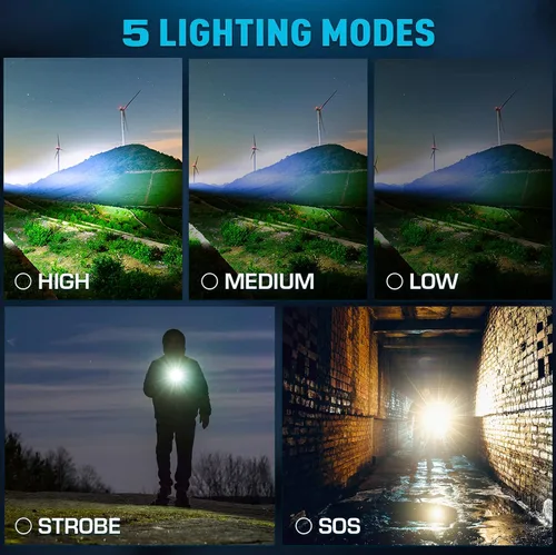 Miniatura 6 de Sinvimes Linternas recargables de alto lúmenes, 12000LLED potente luz de flash súper brillante, 5 modos de zoom tácticas linternas de alta potencia