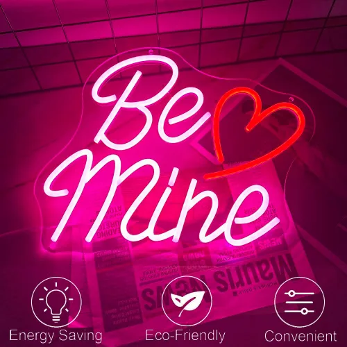 Miniatura 4 de Letrero de neón con forma de corazón de San Valentín con texto en inglés «Be Mine», 14.2 x 11.4 pulgadas, decoración de San Valentín, letrero