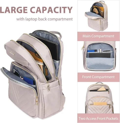 Miniatura 4 de VANKEAN Mochila para laptop de 17.3 pulgadas para mujer, bolsa de trabajo para laptop a la moda con puerto USB, mochilas impermeables, elegantes