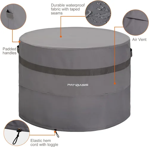 Miniatura 4 de Cubierta Redonda Gris para Hoguera Exterior de 36 Pulgadas de Diámetro Impermeable para Patio Cubierta para Tazón de Fuego de Propano 600D