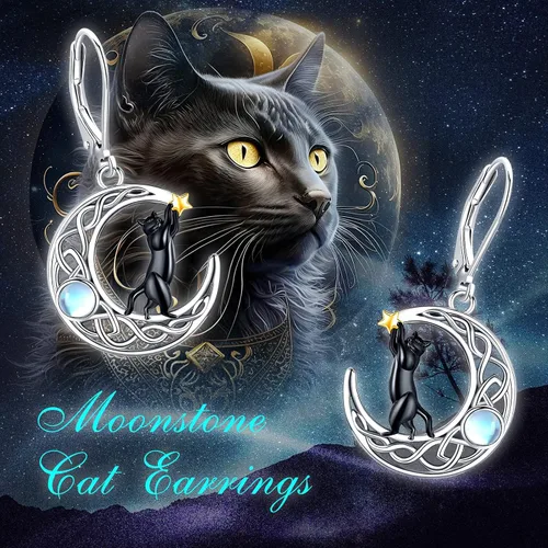Miniatura 211 de Aretes colgantes de plata de ley con diseño de árbol de la vida, flor, abeja, animales, gato, colibrí, piedra lunar, turquesa, aretes con cierre