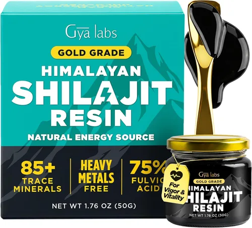 Gya Labs Resina Shilajit del Himalaya para hombres, 100 porciones, más de 85 oligominerales, 75% ácido fúlvico para energía y apoyo inmunológico,