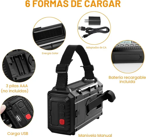 Miniatura 4 de Raynic - Radio meteorológica NOAA, radio de emergencia solar con manivela de 5000 mAh/18 500 mWh, radio portátil a batería con AM/FM/SW/NOAA
