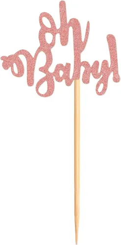 Miniatura 8 de Ercadio 24 piezas Oh Baby Cupcake Toppers Glitter Rose Gold Cake Topoper para niños o niñas, temática de baby shower, cupcakes, fiesta de cumpleaños
