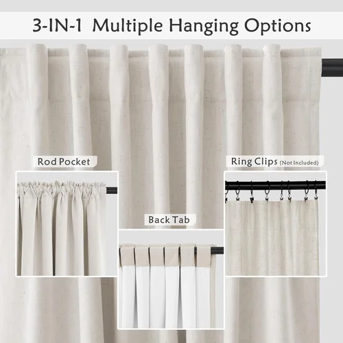 Miniatura 5 de UHITECH Cortinas cortas de lino de 24 pulgadas de largo para ventanas pequeñas de granja, cortinas opacas modernas para sala de estar, pestañas