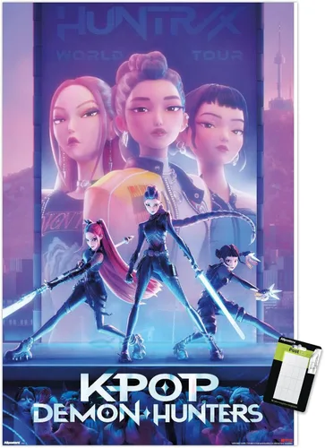 Miniatura 12 de Netflix KPop Demon Hunters (2025) - Póster de pared de una hoja, 22.4 pulgadas de largo x 14.7 pulgadas de ancho, versión enmarcada de madera