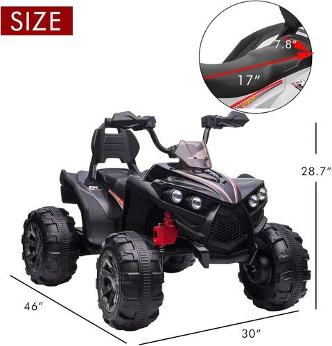 Miniatura 5 de OTTARO ATV de 2 plazas, 12 V, 4 ruedas, cuatrimoto eléctrico para niños de 3 a 8 años con asiento de 17 pulgadas de longitud, luces LED, 2 Negro