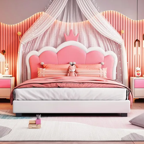 Miniatura 14 de Elegante sofá cama tapizado de tamaño individual con cabecera en forma de oreja de conejo, para niños pequeños y niñas