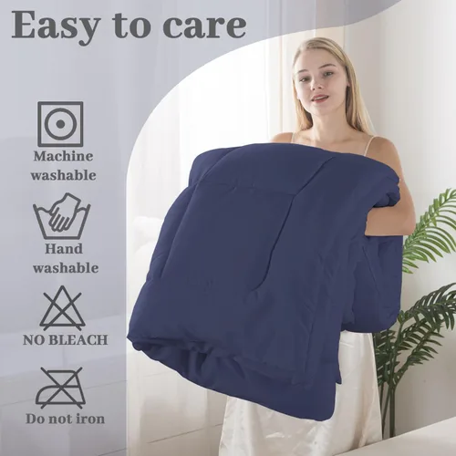 Miniatura 6 de BedTreat - Edredón tamaño queen con inserto de plumón alternativo, acolchado para todas las estaciones, con pestañas en las esquinas, edredón de Azul