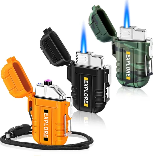 Miniatura 10 de LcFun Encendedor Eléctrico - Recargable por USB C, a Prueba de Viento e Impermeable, Encendedores de Plasma de Arco Dual Sin Llama con Cordón Naranja