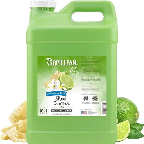 TropiClean Deshedding - Acondicionador profesional para perros, reduce la caída y suaviza el pelaje, seguro para cachorros, aroma a manteca de lima