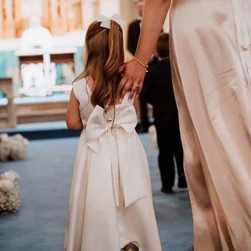 Miniatura 5 de MCieloLuna Vestidos de niña de flores para boda con nudo de lazo elegante de satén para primera comunión