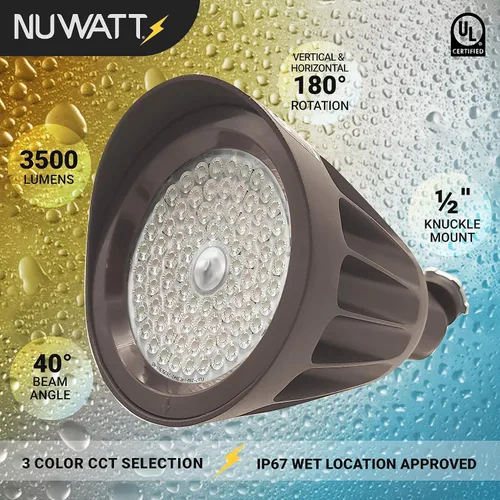 Miniatura 7 de NUWATT Luces de Foco Bullet de 25W para Exteriores, Luz LED de Paisaje Exterior, 3500 LM Iluminación Exterior Brillante para Patio, 30K/40K/50K