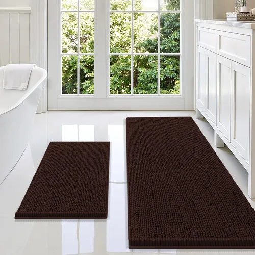 Miniatura 94 de Smiry Juego de 2 alfombras de baño, felpilla suave y absorbente, lavable a máquina, antideslizantes, para bañera, ducha y suelo