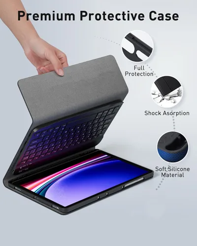 Miniatura 6 de TUNKARMOR Funda para teclado para Tab A9 de 8.7 pulgadas (2023) - Funda delgada con teclado desmontable y ratón con soporte para bolígrafo, función