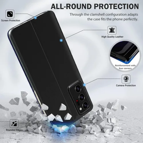 Miniatura 2 de Funda de cuero transparente para Samsung Galaxy Note 20 Ultra 5G para Samsung Note 20 Ultra, espejo delgado, PC duro, función atril de lujo, a Negro