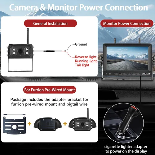 Miniatura 2 de Cámara de respaldo inalámbrica, cámara de respaldo para caravana con monitor HD de 7 pulgadas, sistemas de cámara de respaldo dual para camión