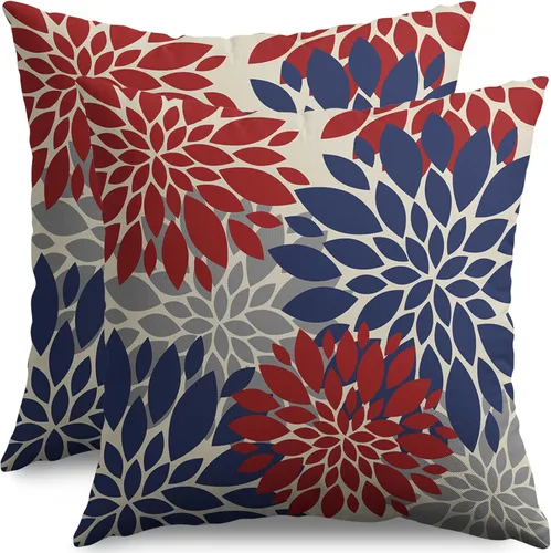 Miniatura 16 de Fundas de Almohada Azul Aguamarina 16X16 Pulgadas Juego de 2, Flores de Dalia Primavera Verano Floral Crema Fundas de Almohada Decorativas