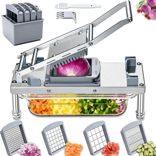 Picador de verduras de acero inoxidable con 4 cuchillas, picador profesional de alimentos con recipiente, picador de cebolla para ensalada de