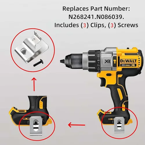 Miniatura 5 de N268241 N086039 Clips de cinturón 304 Clips de taladro de acero inoxidable Ganchos de herramientas para herramientas eléctricas Dewelt 20V