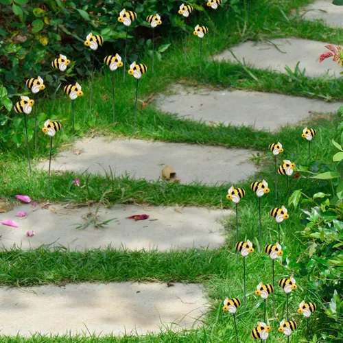 Miniatura 4 de 10 piezas de estacas de jardín de abejas decoración de metal para patio delantero, palillos florales para primavera y verano, resina, abejorros