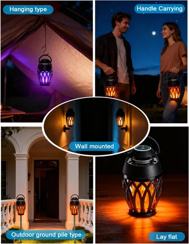 Miniatura 7 de Altavoces Bluetooth mejorados para exteriores, altavoz portátil impermeable IPX6 con luces de llama LED RGB, artilugio para papá, sonido estéreo HD