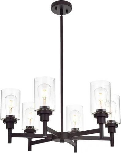 Miniatura 9 de Lámpara de araña de cristal de 4 luces estilo granja, negra, para cocina, iluminación colgante con cilindro de cristal transparente para comedor