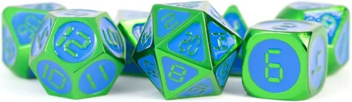 Miniatura 8 de FanRoll - Juego de dados poliédricos de metal de 0.630 in: verde con esmalte azul, dados de juego de rol para Calabozos y Dragones